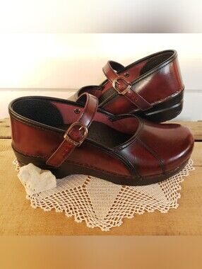 Black Cherry Dansko Pro Marcelle Mary Jane Clog Straps Buckle Cottage Boho Gypsy